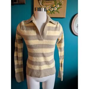 Women's vintage Y2K wool sweater polo rugby striped collar neutral 2000s Sm Med